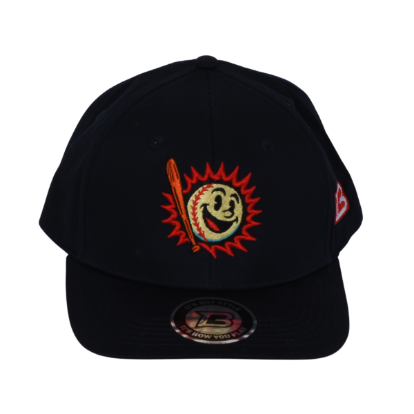 Gorra azul marino DB3 Ball & Bash – Midnight Run vista frontal, con Sluggie al frente y estilo nocturno con energía de juego