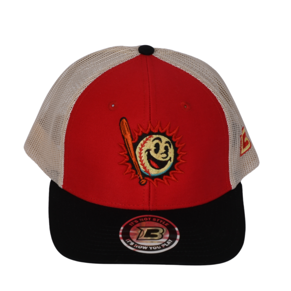 Gorra DB3 Ball & Bash – Sunrunner vista frontal, en tonos claros con Sluggie y estilo veraniego beisbolero