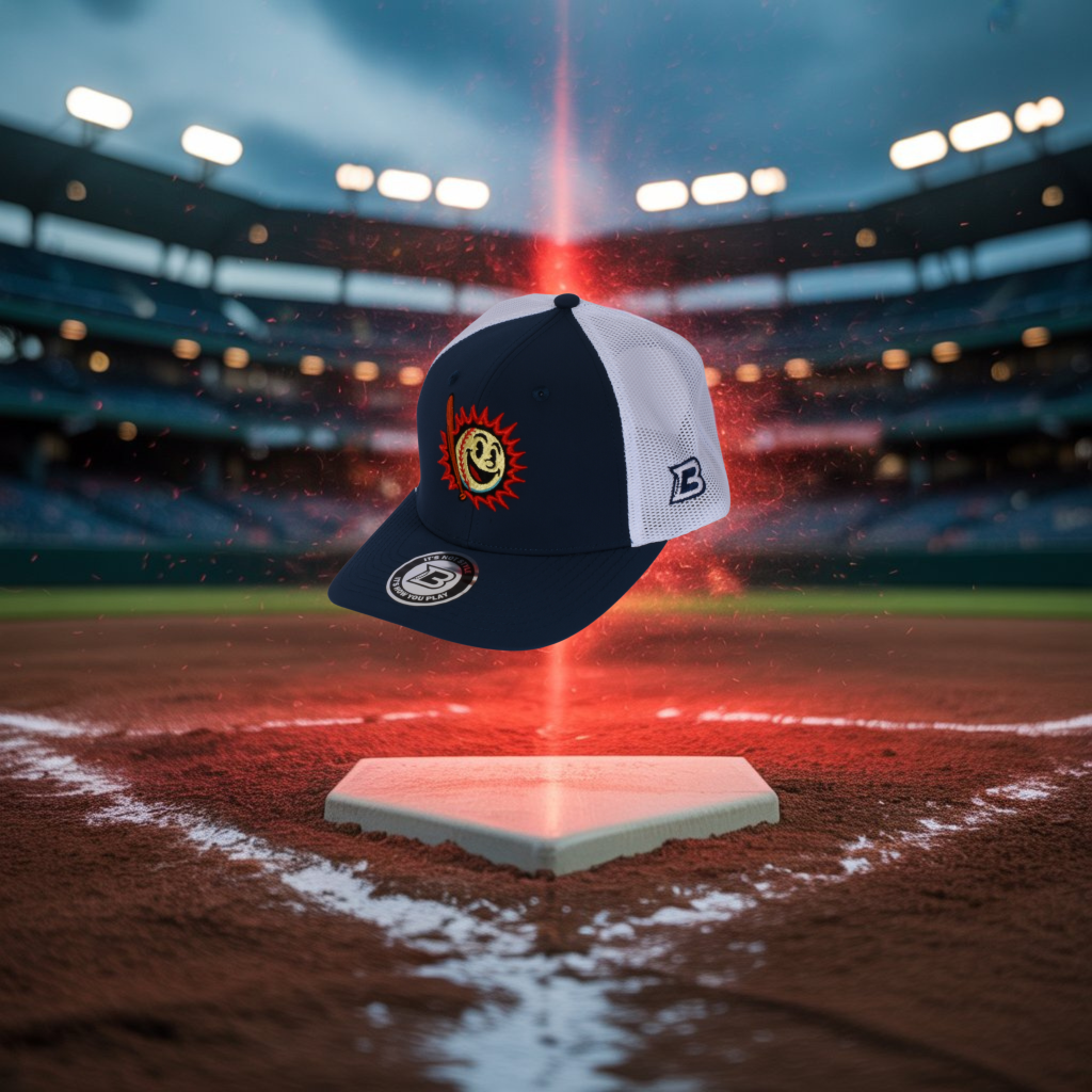 foto de una gorra de beisbol, en un campo de beisbol DB3