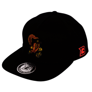 Gorra DB3 modelo Hotdog Slugger vista lateral, diseño callejero en tonos cálidos con Sluggie al frente y estilo beisbolero urbano.