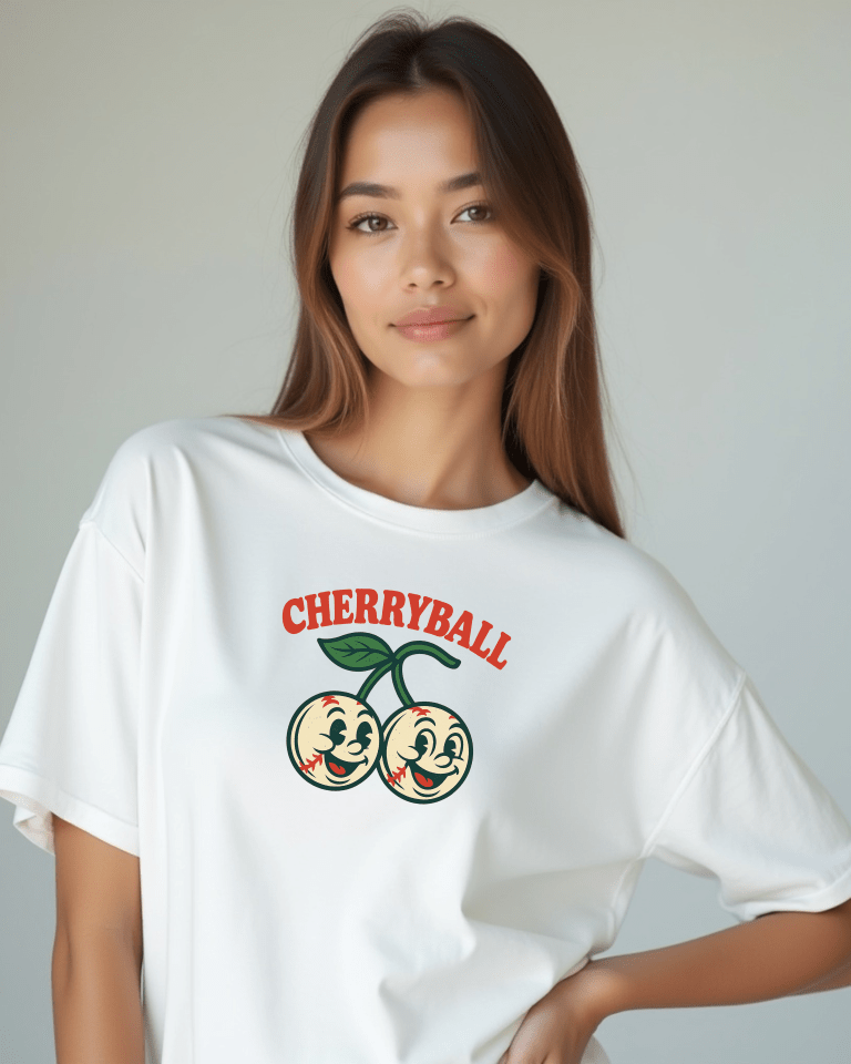Mujer con playera DB3 con la imagen de cherry ball
